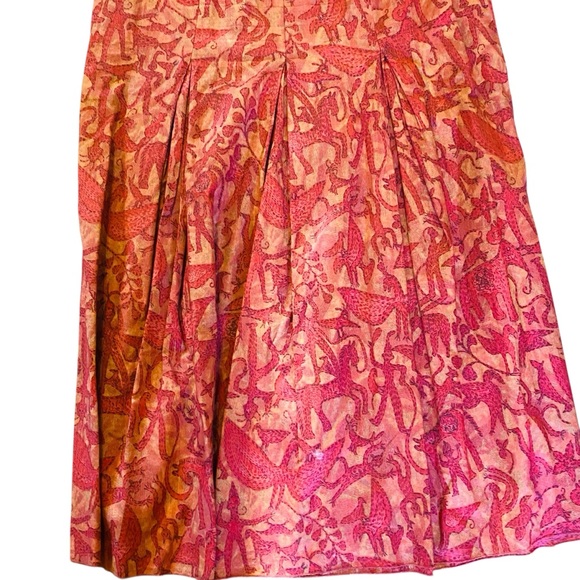 PERUVIAN CONNECTION Red Safari Back Kick Pleated  Skirt - Picture 4 of 7